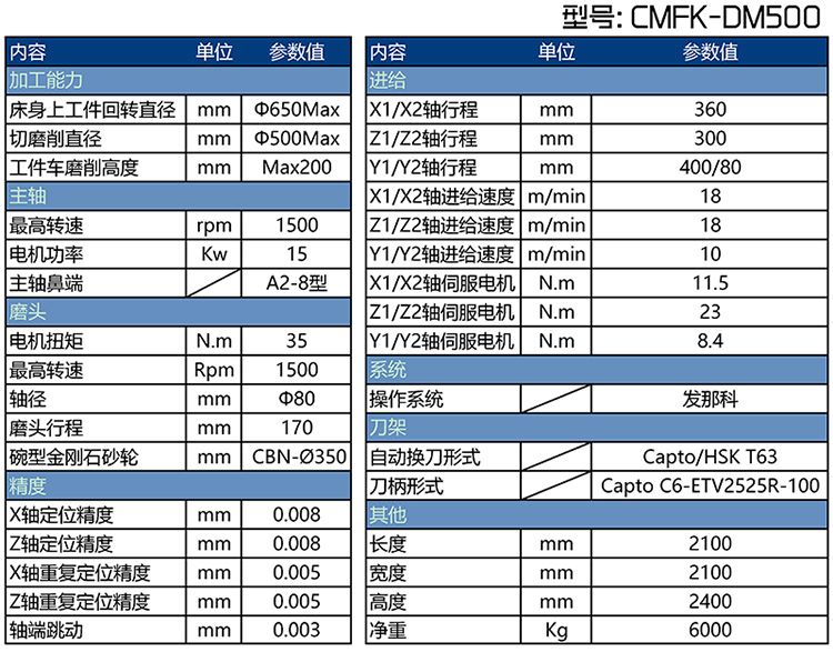 CMFK-DM500剎車盤立式對磨機床參數表